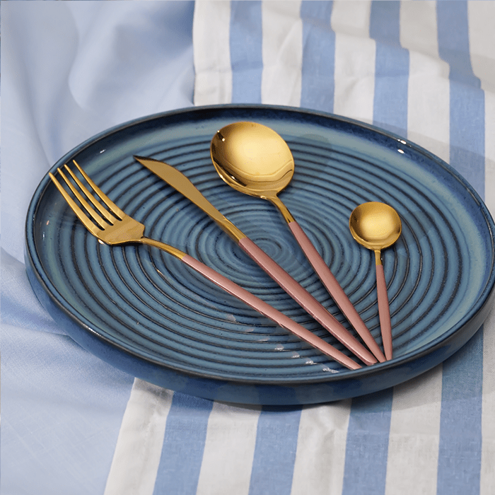 Gold and Rose Pink Stainless Steel Cutlery Set of 4 - The Golden Theory