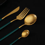 Gold and Teal Stainless Steel Cutlery Set of 4 - The Golden Theory