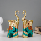 Gold and Teal Twin Elephant Figurines - Set of 2 - The Golden Theory
