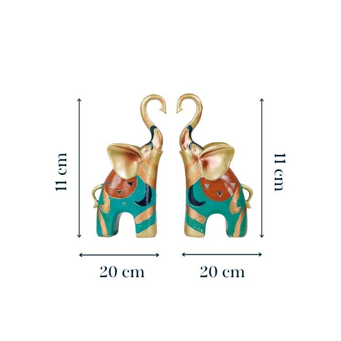 Gold and Teal Twin Elephant Figurines - Set of 2 - The Golden Theory