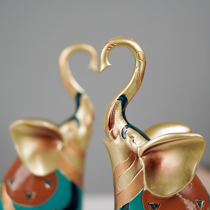 Gold and Teal Twin Elephant Figurines - Set of 2 - The Golden Theory