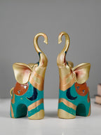 Gold and Teal Twin Elephant Figurines - Set of 2 - The Golden Theory