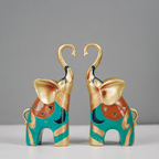 Gold and Teal Twin Elephant Figurines - Set of 2 - The Golden Theory