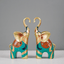 Gold and Teal Twin Elephant Figurines - Set of 2 - The Golden Theory