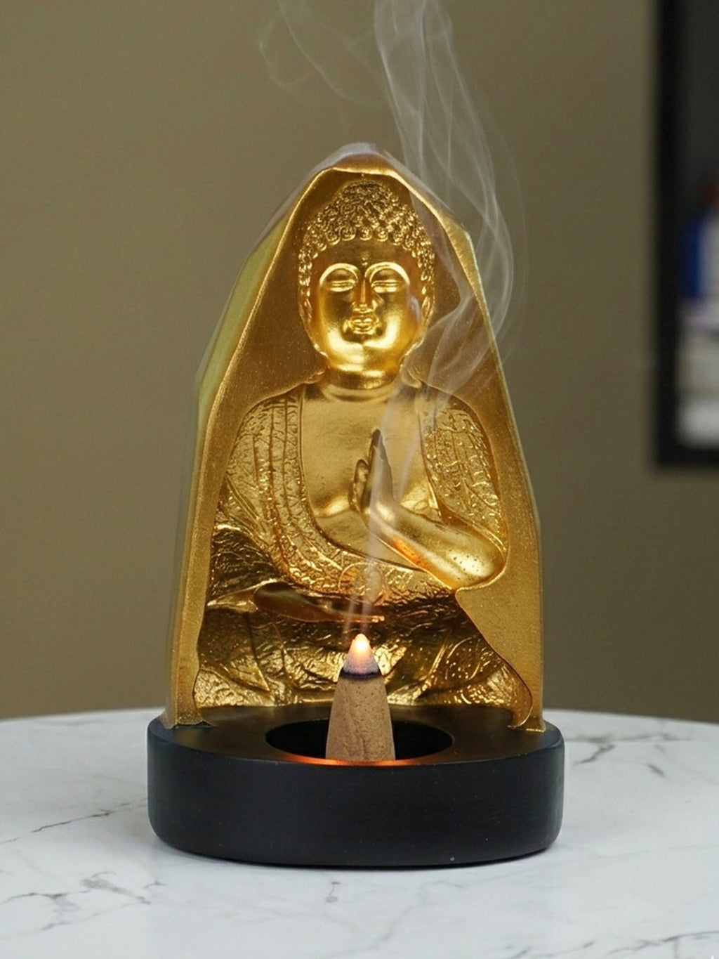 Gold Buddha Incense Holder with Meditation Aura Design - The Golden Theory