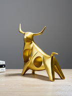 Gold Bull Sculpture with Geometric Cutouts - The Golden Theory