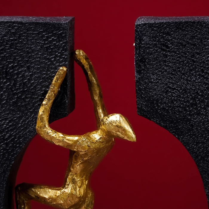 Gold Climbing Figure Sculpture in Black Frame - Modern Art Decor - The Golden Theory