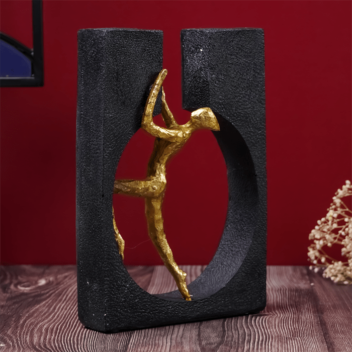 Gold Climbing Figure Sculpture in Black Frame - Modern Art Decor - The Golden Theory