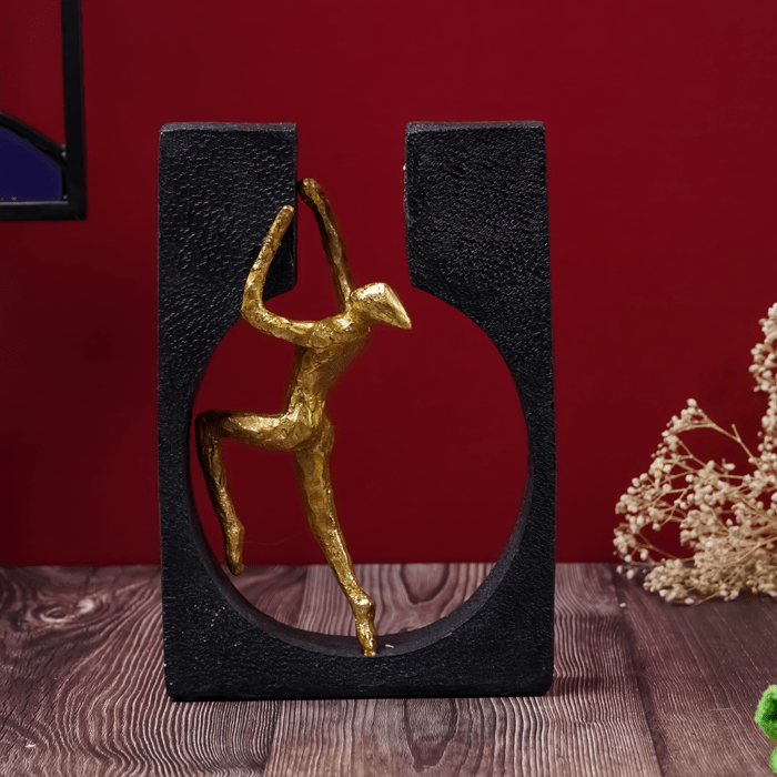 Gold Climbing Figure Sculpture in Black Frame - Modern Art Decor - The Golden Theory