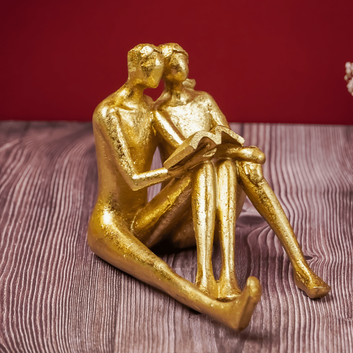 Gold Couple Reading Sculpture - Intimate Moments Decor - The Golden Theory