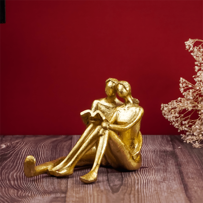 Gold Couple Reading Sculpture - Intimate Moments Decor - The Golden Theory
