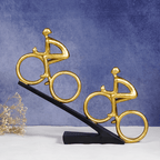 Gold Cyclist Sculpture - Dual Cyclists on Black Base - The Golden Theory