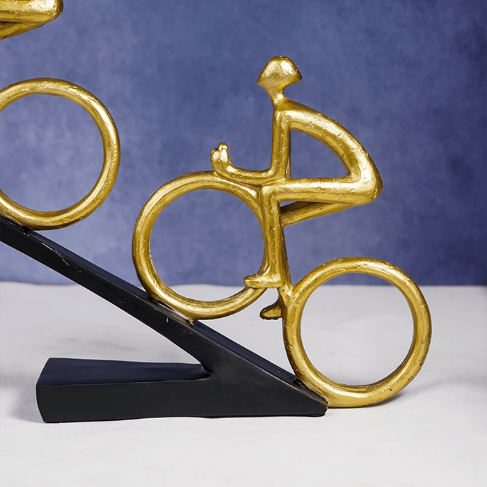 Gold Cyclist Sculpture - Dual Cyclists on Black Base - The Golden Theory