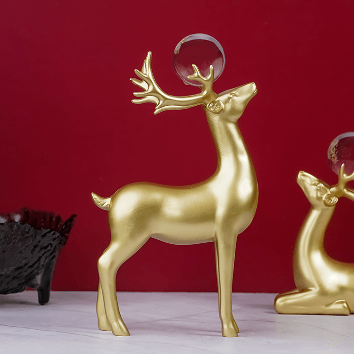 Gold Deer Sculptures with Crystal Balls Secondary image