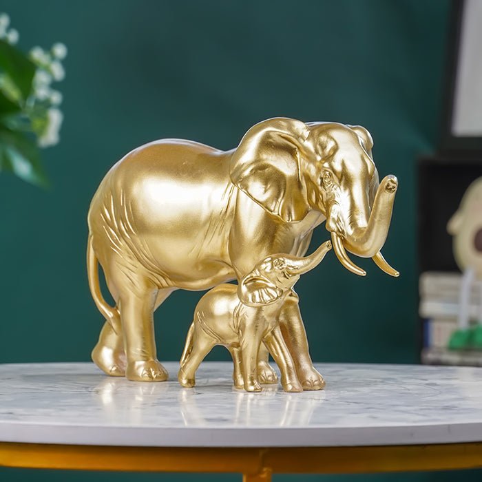 Gold Elephant and Calf Statue - The Golden Theory