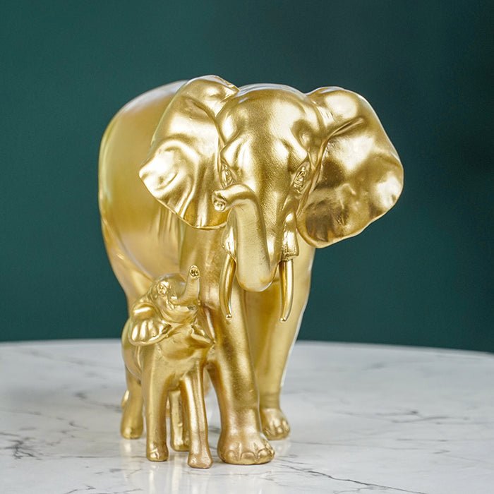 Gold Elephant and Calf Statue - The Golden Theory