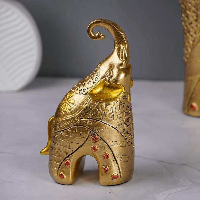 Gold Elephant Statues with Floral Accents - Set of Two - The Golden Theory