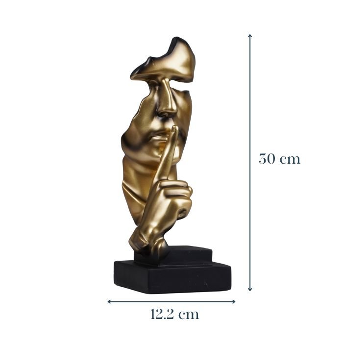 Gold Face Sculpture with Shhh Gesture - The Golden Theory
