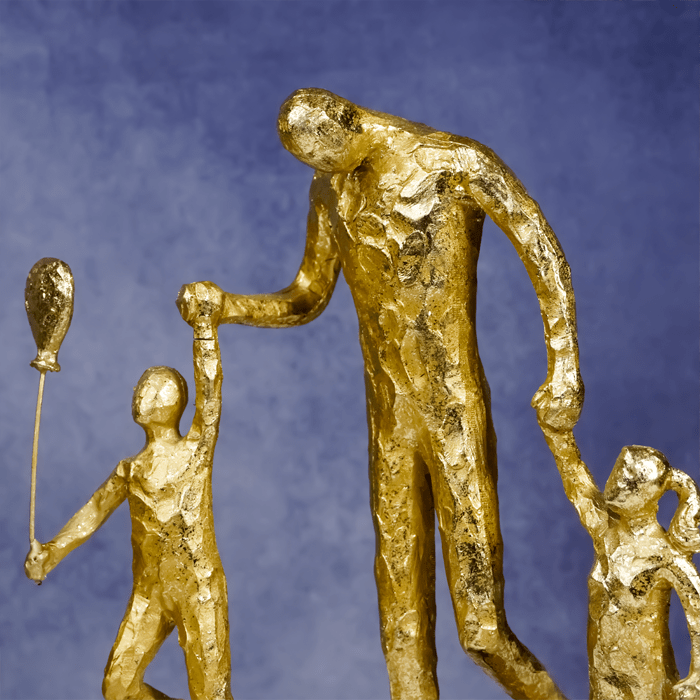 Gold Family Sculpture with Balloon - Joyful Moments in Art - The Golden Theory