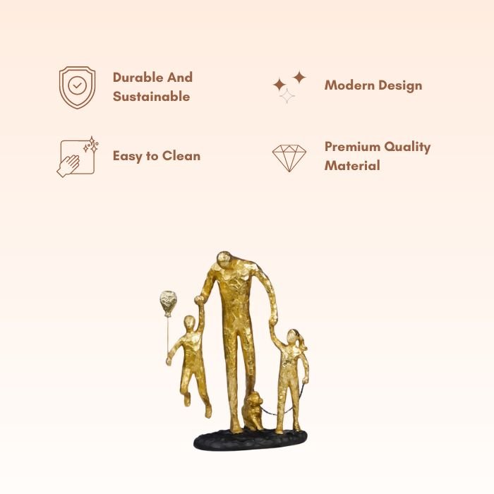 Gold Family Sculpture with Balloon - Joyful Moments in Art - The Golden Theory
