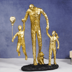 Gold Family Sculpture with Balloon - Joyful Moments in Art - The Golden Theory