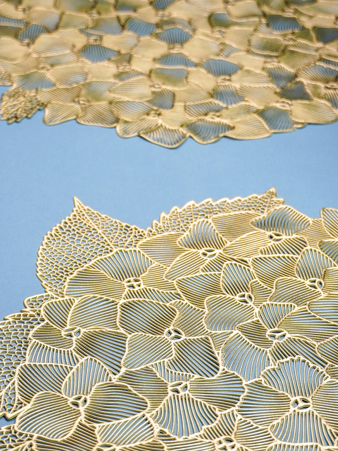 Gold Floral Cutout Table Mat with Hydrangea-Inspired Design - The Golden Theory