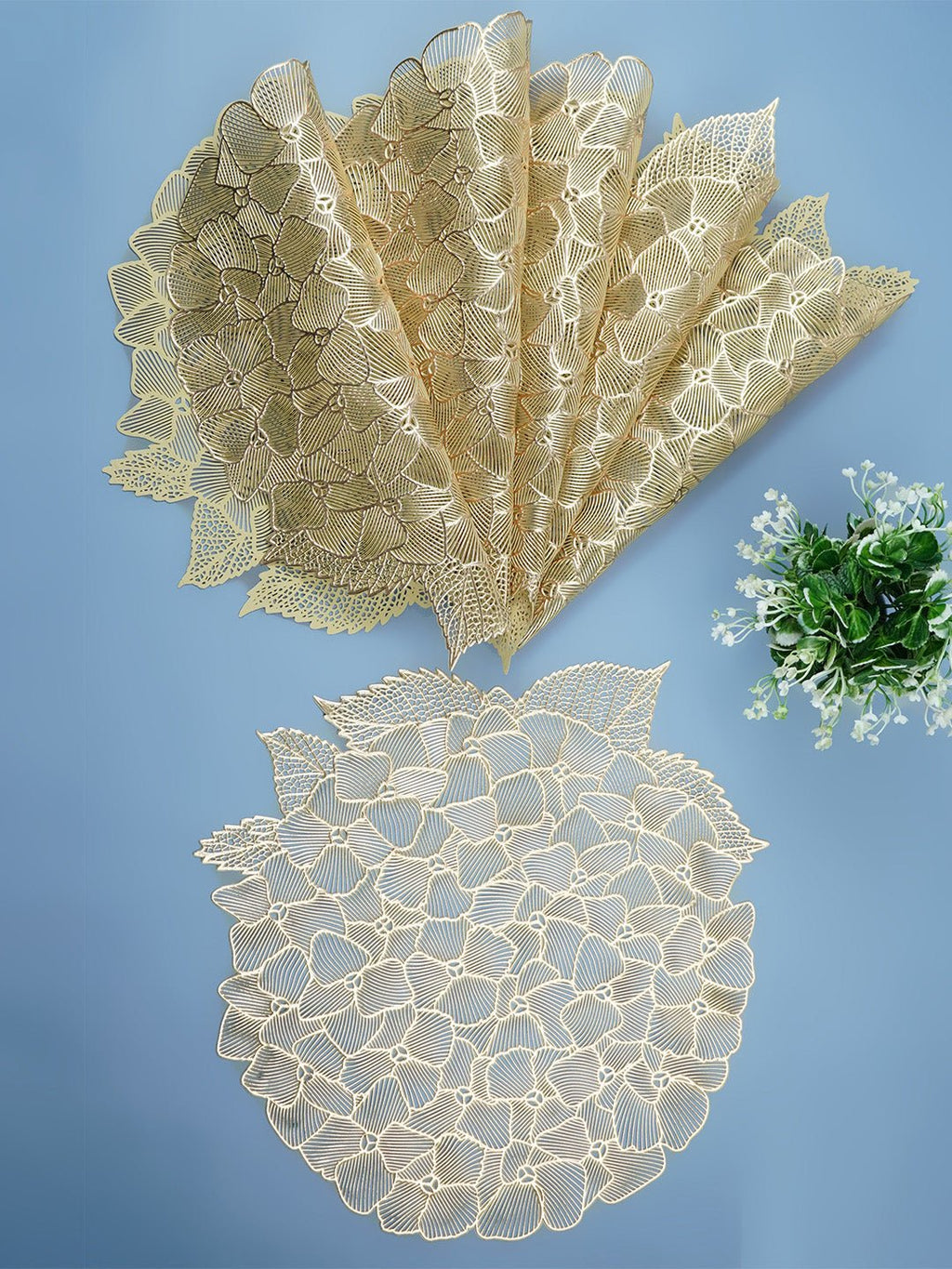 Gold Floral Cutout Table Mat with Hydrangea-Inspired Design - The Golden Theory
