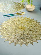 Gold Floral Cutout Table Mat with Intricate Petal Design - The Golden Theory