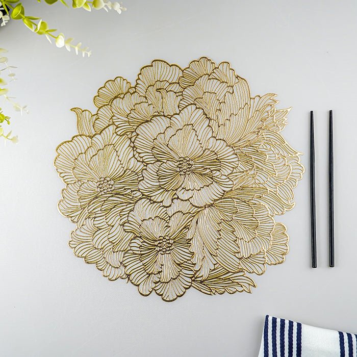 Gold Floral Cutout Table Mat with Peony-Inspired Design - The Golden Theory Main image
