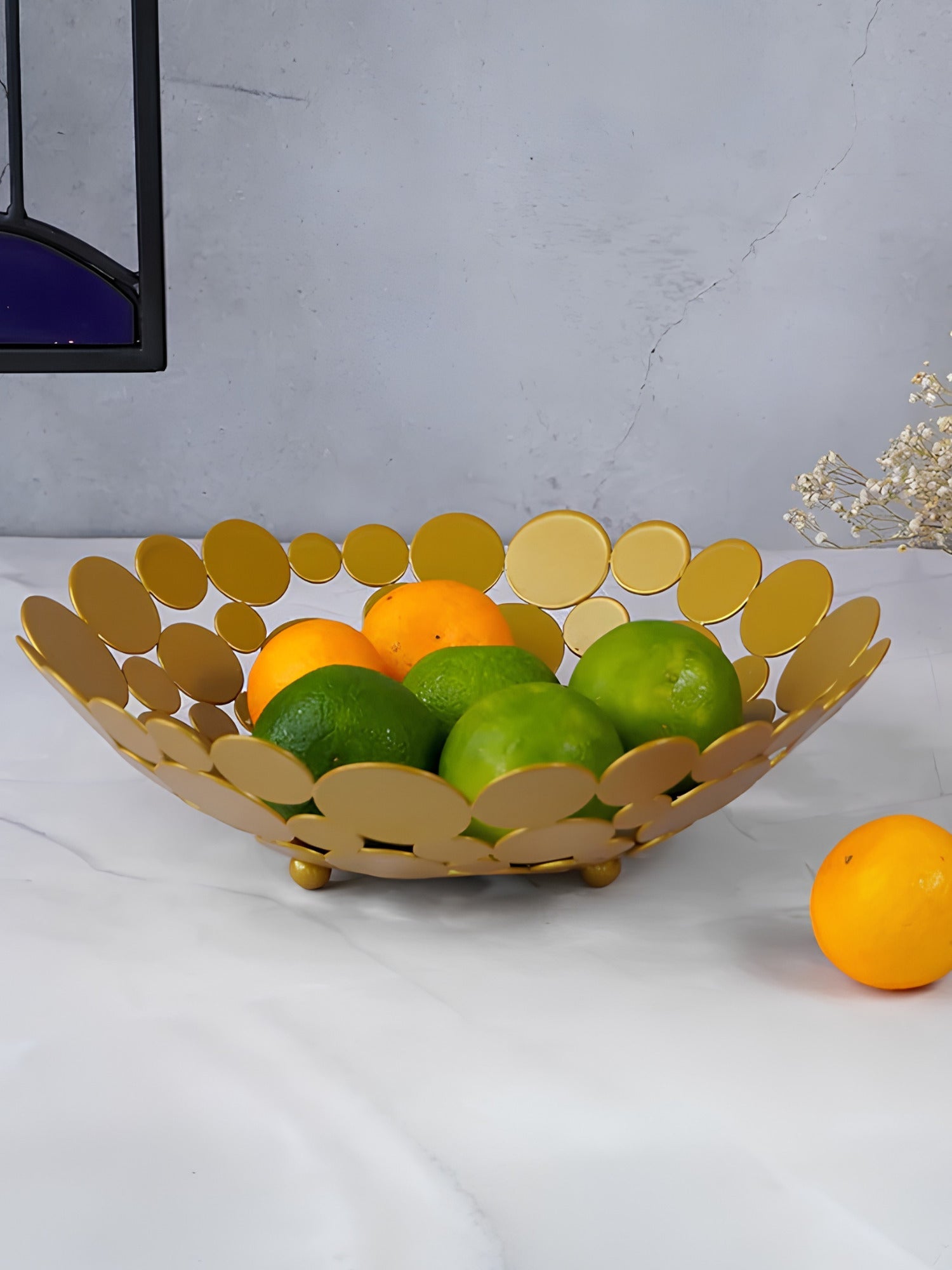 Gold Fruit Bowl with Round Discs - The Golden Theory