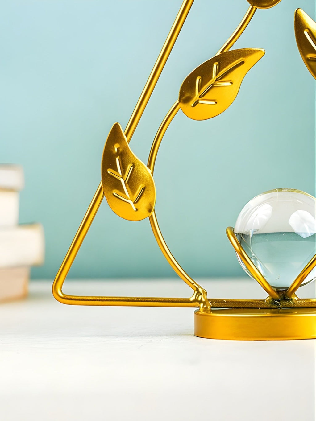 Gold Geometric Leaf with Crystal Sphere - The Golden Theory