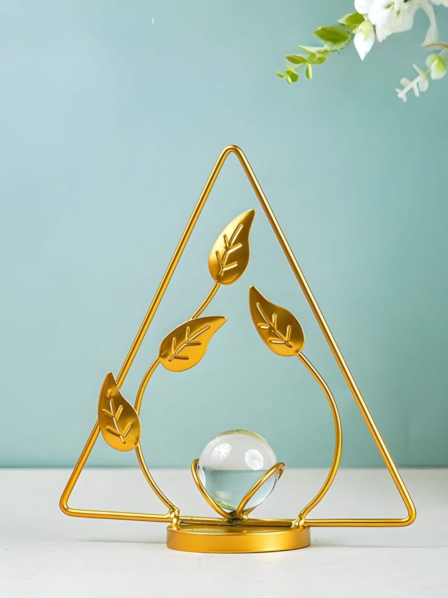 Gold Geometric Leaf with Crystal Sphere - The Golden Theory Main image