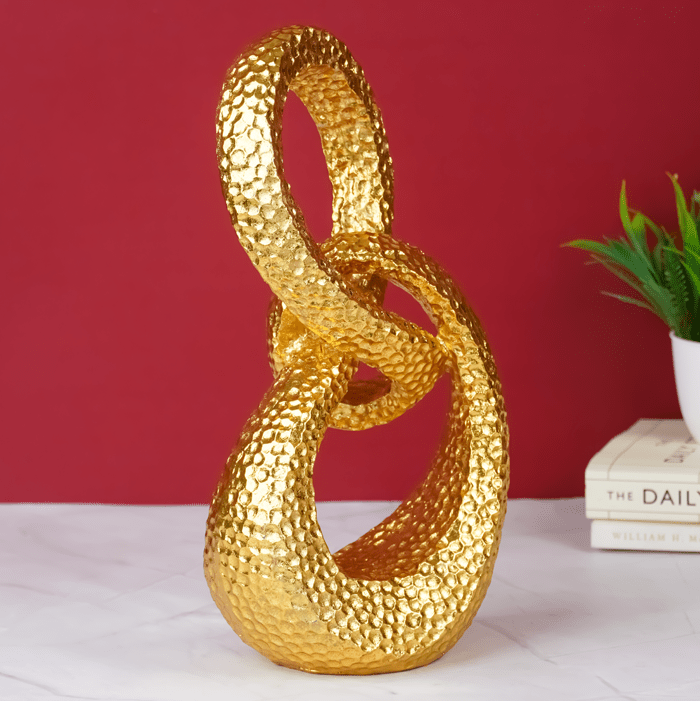 Gold Interlocking Loops Sculpture - Modern Textured Art - The Golden Theory