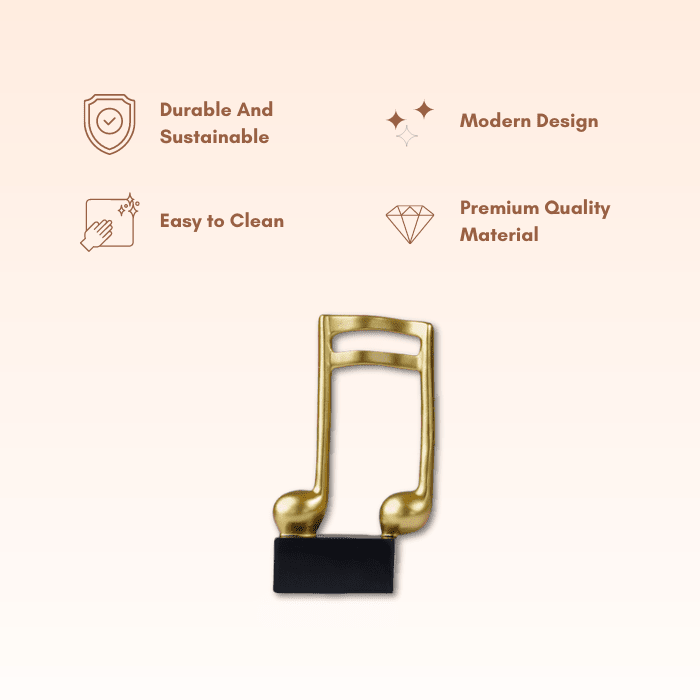 Gold Musical Note Figurine on Black Base - The Golden Theory