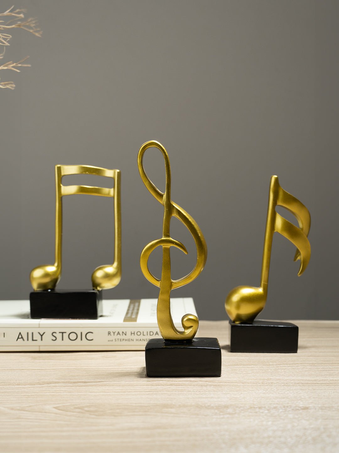 Gold Musical Note Sculptures with Black Bases | Set of 3 Secondary image