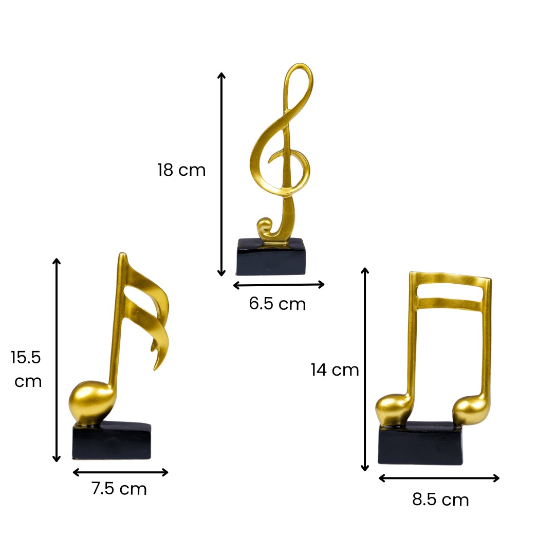 Gold Musical Note Sculptures with Black Bases | Set of 3 - The Golden Theory
