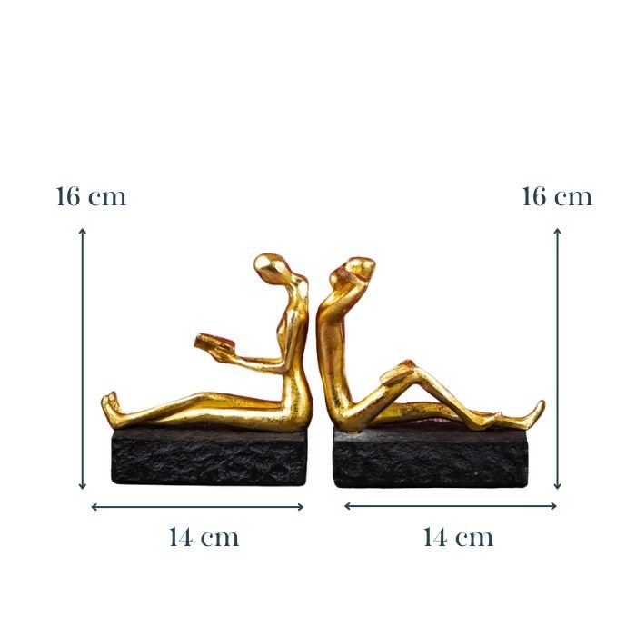 Gold Reading and Thinking Bookend Sculptures - Modern Art Decor - The Golden Theory