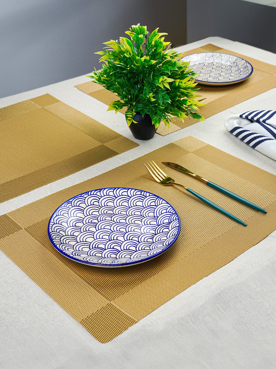 Gold Rectangular Table Mat with Textured Weave Secondary image
