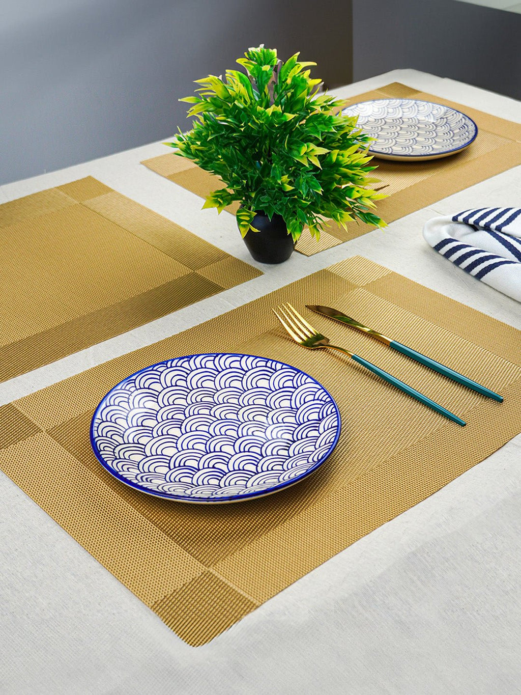 Gold Rectangular Table Mat with Textured Weave - The Golden Theory