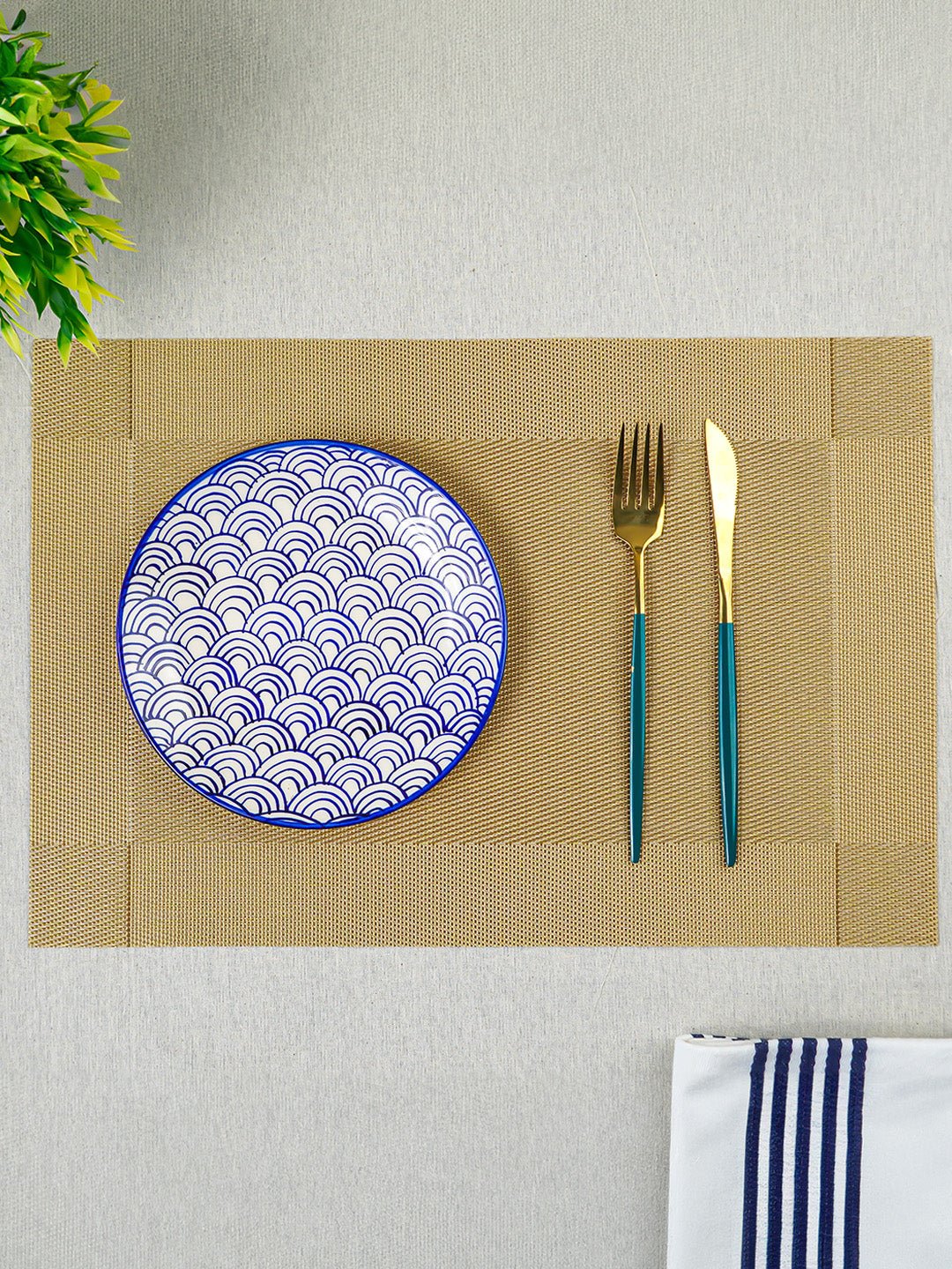 Gold Rectangular Table Mat with Textured Weave - The Golden Theory