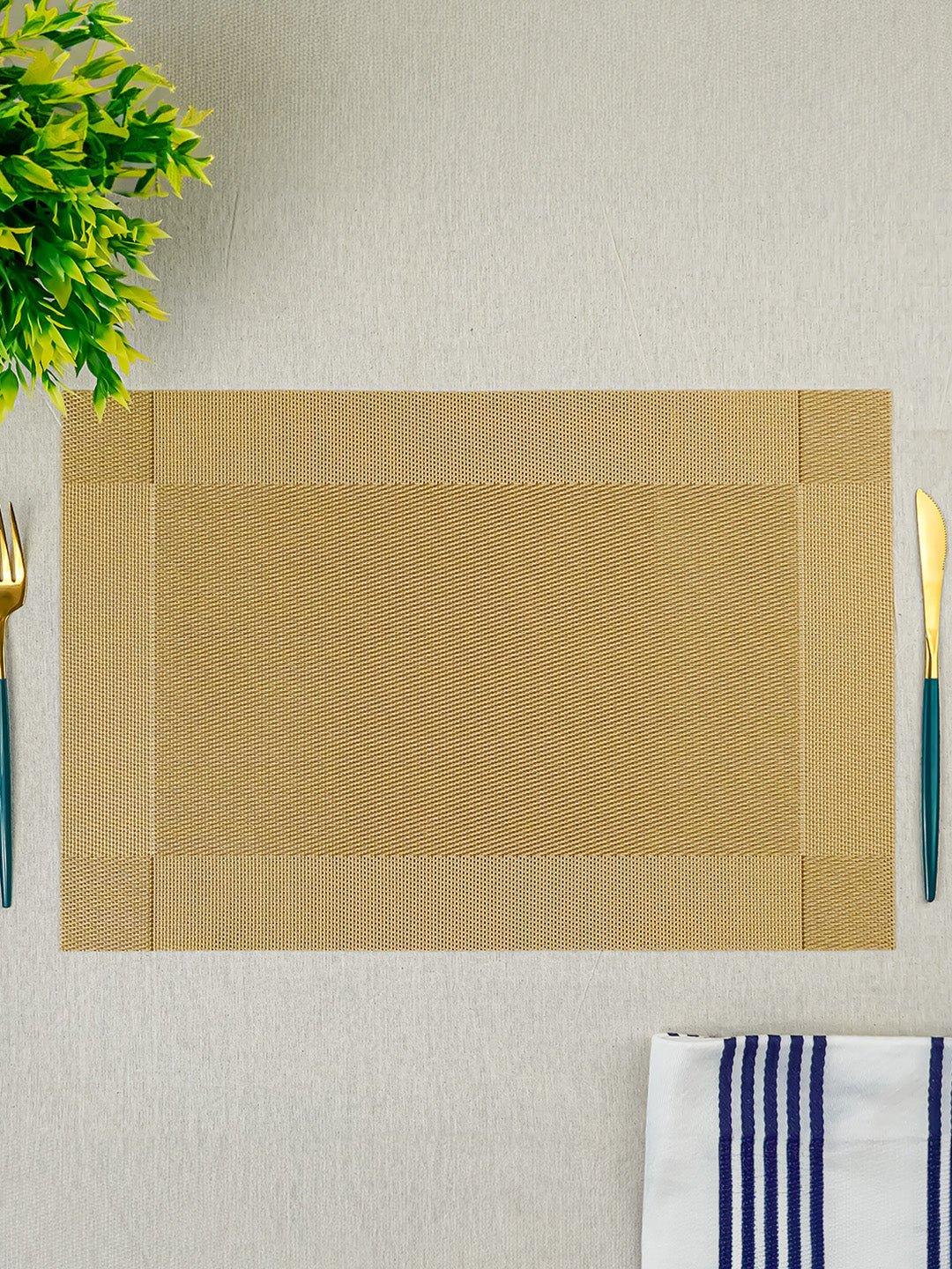 Gold Rectangular Table Mat with Textured Weave - The Golden Theory