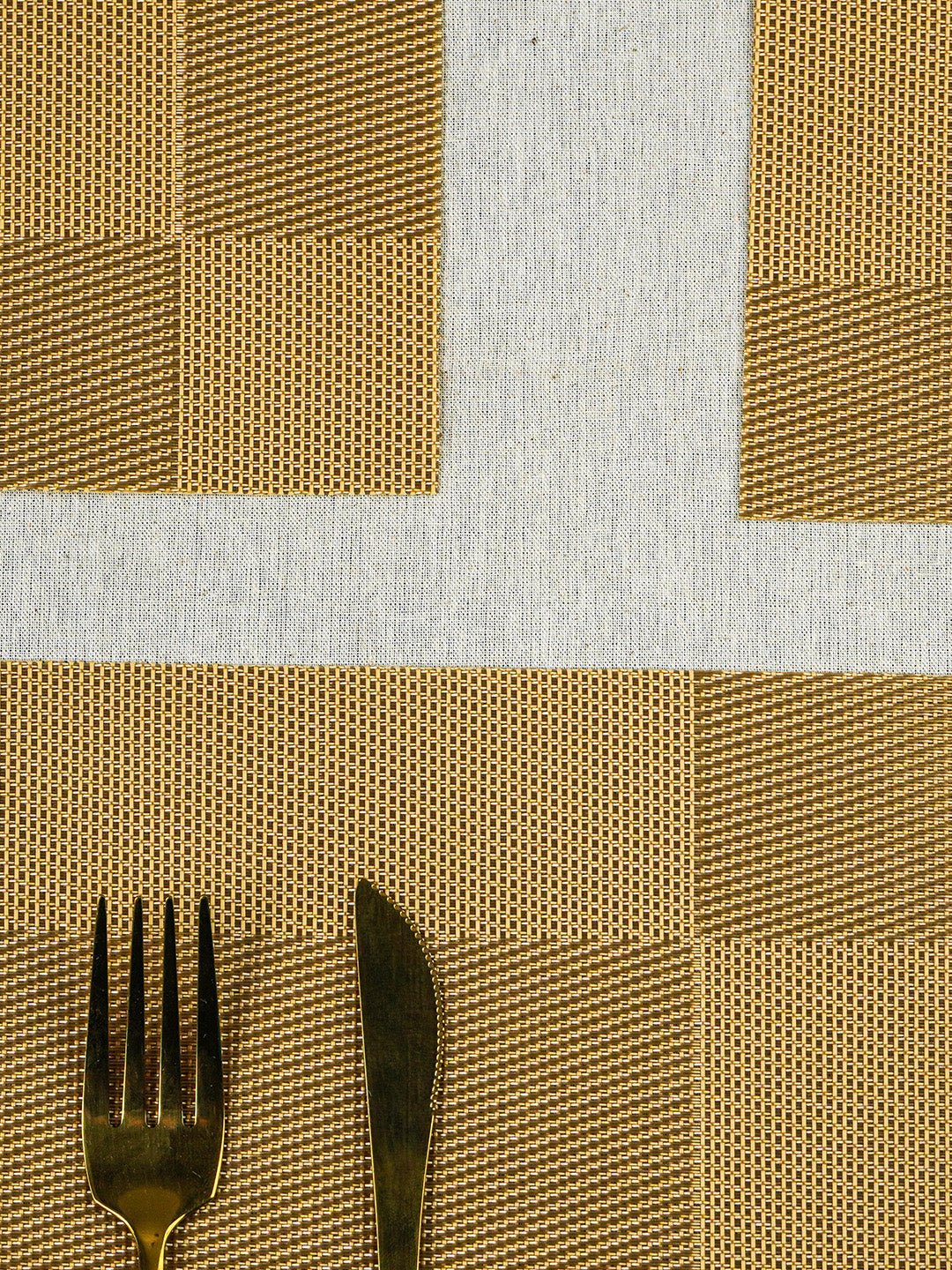 Gold Rectangular Table Mat with Textured Weave - The Golden Theory