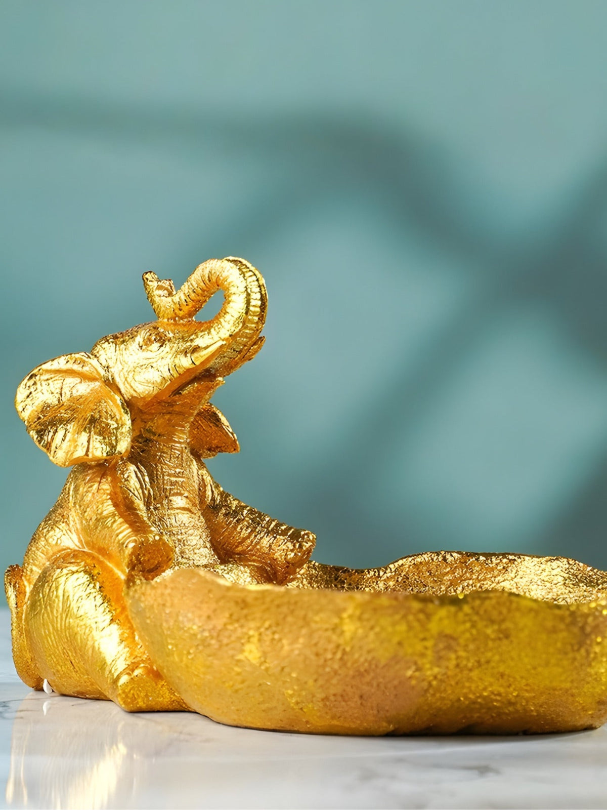 Gold Resin Elephant Trinket Bowl with Textured Finish - The Golden Theory
