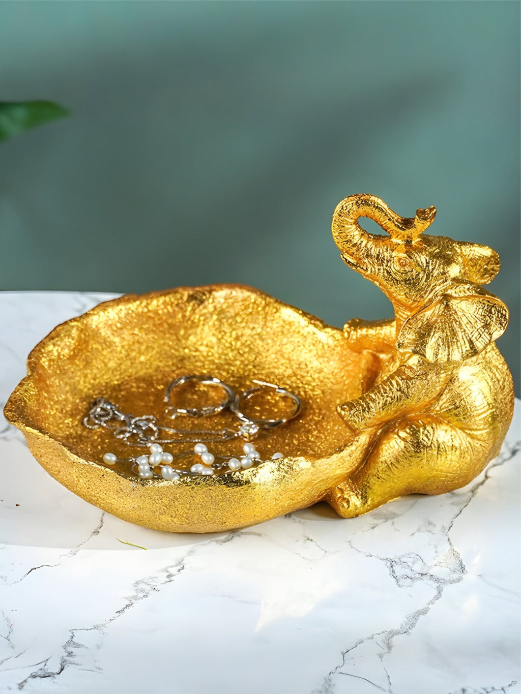 Gold Resin Elephant Trinket Bowl with Textured Finish - The Golden Theory