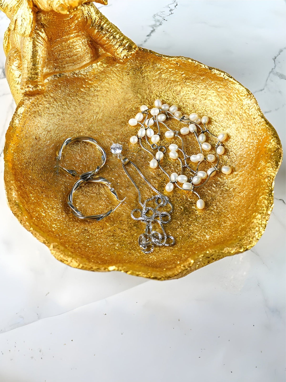 Gold Resin Elephant Trinket Bowl with Textured Finish - The Golden Theory