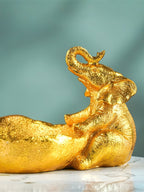 Gold Resin Elephant Trinket Bowl with Textured Finish - The Golden Theory