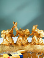 Gold Resin Elephant Trio Decorative Tray with Textured Finish - The Golden Theory
