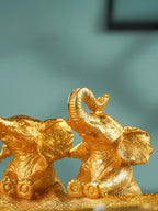 Gold Resin Elephant Trio Decorative Tray with Textured Finish - The Golden Theory