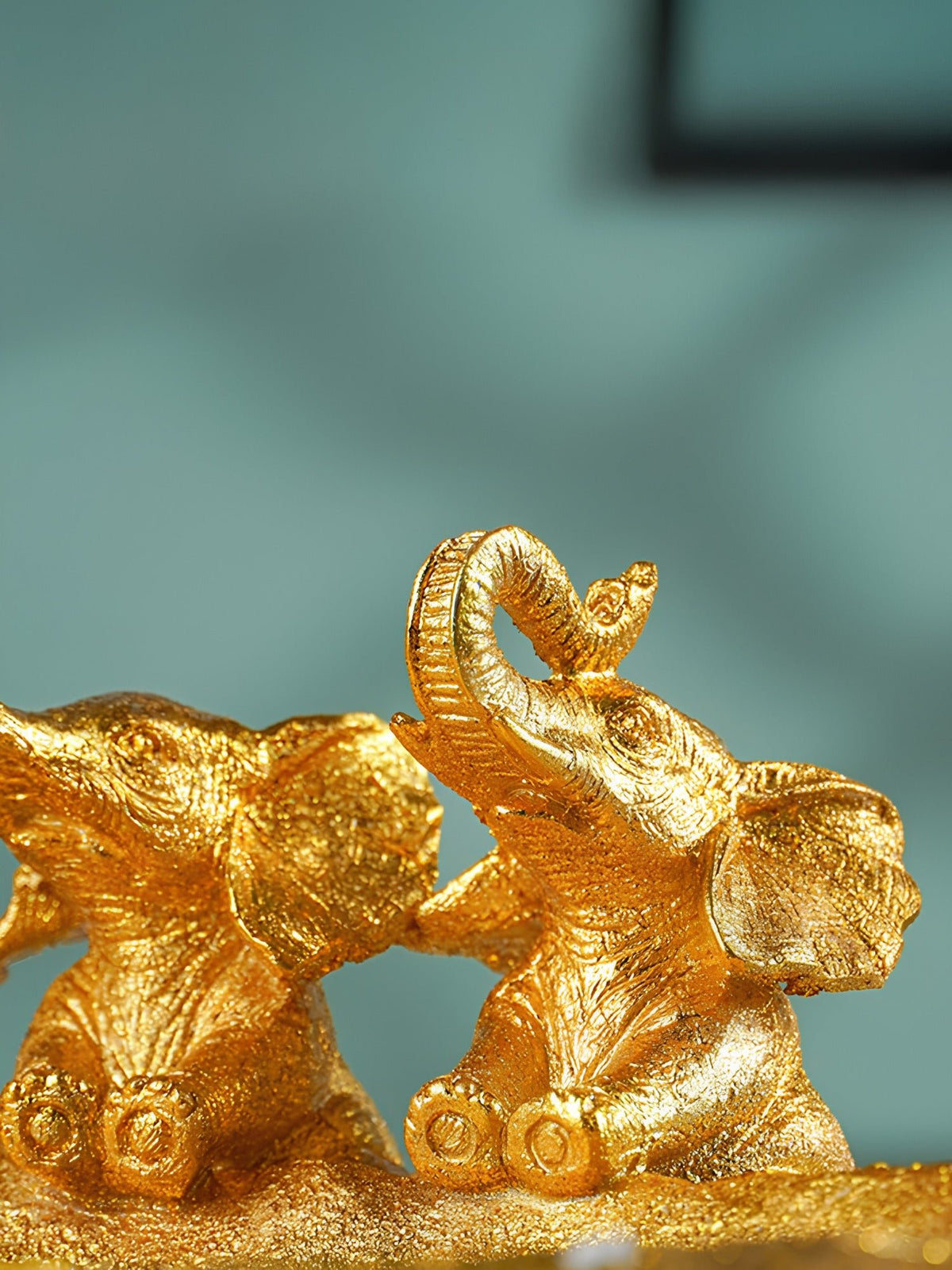 Gold Resin Elephant Trio Decorative Tray with Textured Finish - The Golden Theory