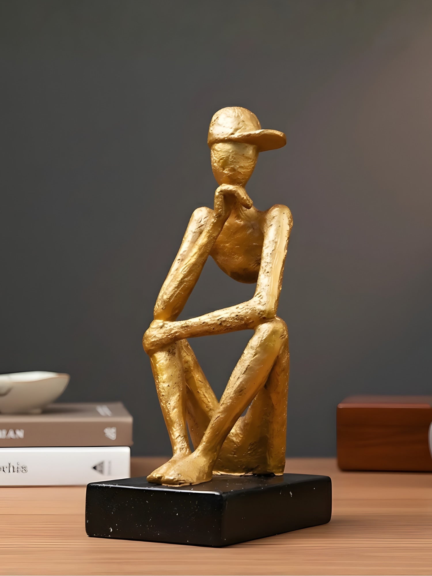 Gold Thinking Figure Sculpture - Unique Contemporary Decor - The Golden Theory Main image